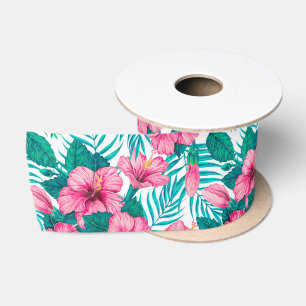 Ruban En Satin Hibiscus et palmiers feuilles