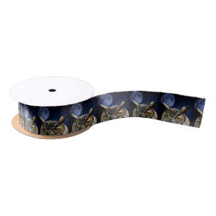 Ruban En Satin Hibou et lune bleue