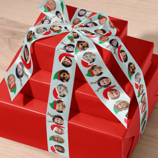 Ruban En Satin Hilarious 10 personnes en Noël Casquette cadeau de (put your friends, family and pets in festive Christmas hats on this custom ribbon with ten photos)