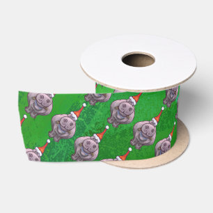 Ruban En Satin Hippo à Santa Hat Motif en vert