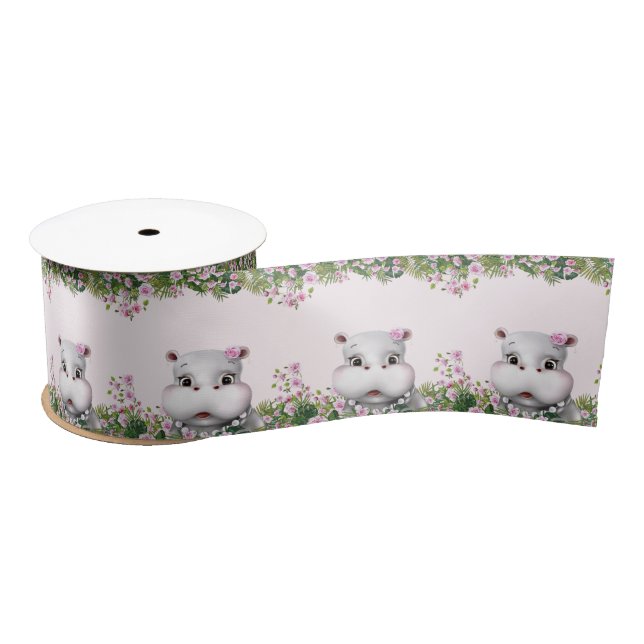 Ruban En Satin Hippo rose floral (Bobine)