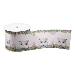 Ruban En Satin Hippopotame Floral Rose