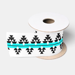Ruban En Satin Histoires tissées natives de 3 pouces - Turquoise