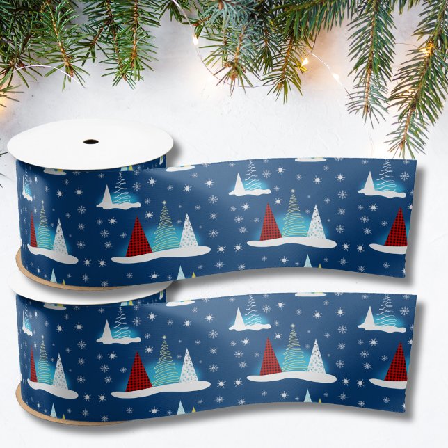Ruban En Satin Hiver moderne Joyeux Motif des arbres de vacances (Créateur téléchargé)