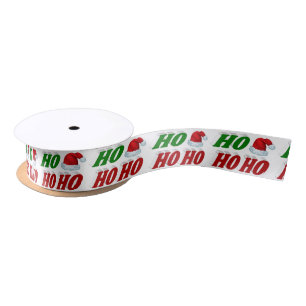 Ruban En Satin Ho Ho Ho Santa Hat Noël rouge vert typographie