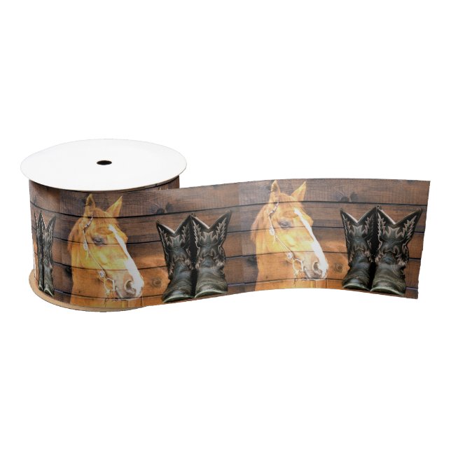 Ruban En Satin Horse Cowboy Boots Rustic Barque (Bobine)