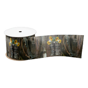 Ruban En Satin Horse Cowboy Boots Sunflowers Rustic Barque