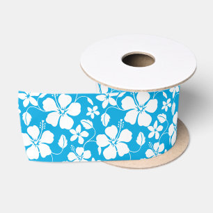 RUBAN EN SATIN HULA HAÏIENNE (HIBISCUS) BLEU SATIN RIBBON