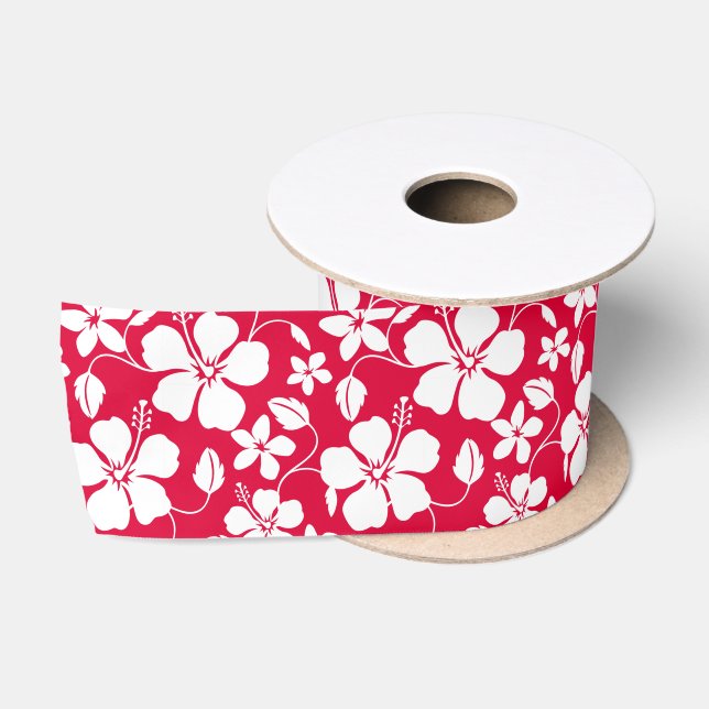 RUBAN EN SATIN HULA HAÏIENNE (HIBISCUS) RED SATIN RIBBON (Bobine)
