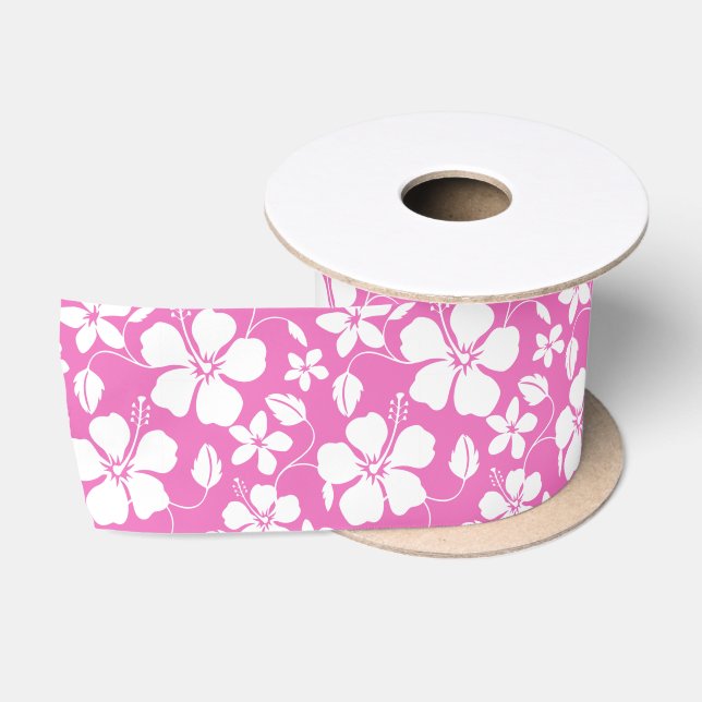 RUBAN EN SATIN HULA HAÏIENNE (HIBISCUS) ROSE SATIN RIBBON (Bobine)