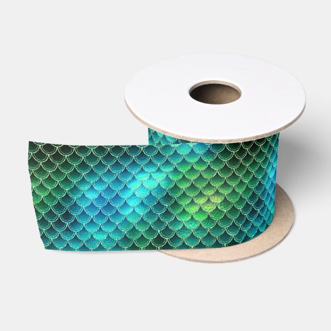 Ruban En Satin ID vert Motif d'échelle Mermaid600 (Bobine)
