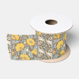 Ruban En Satin Illustration Art Nouveau Poppy Fleur Jaune