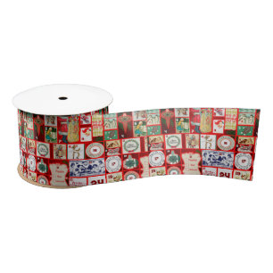 Ruban En Satin Illustration de bloc de l'Avent de Noël carré