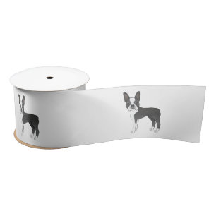 Ruban En Satin Illustration de chien Boston Terrier noir et blanc