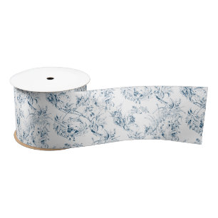 Ruban En Satin Imaginaire Floral vintage gravé bleu toile