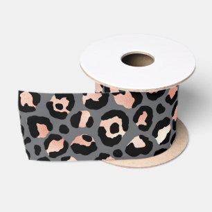 Ruban En Satin Impression Animale Taches de Léopard Noir Rose Ani