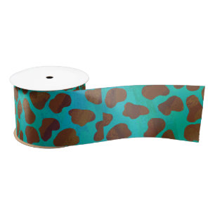Ruban En Satin Impression Brown et Turquoise dalmate