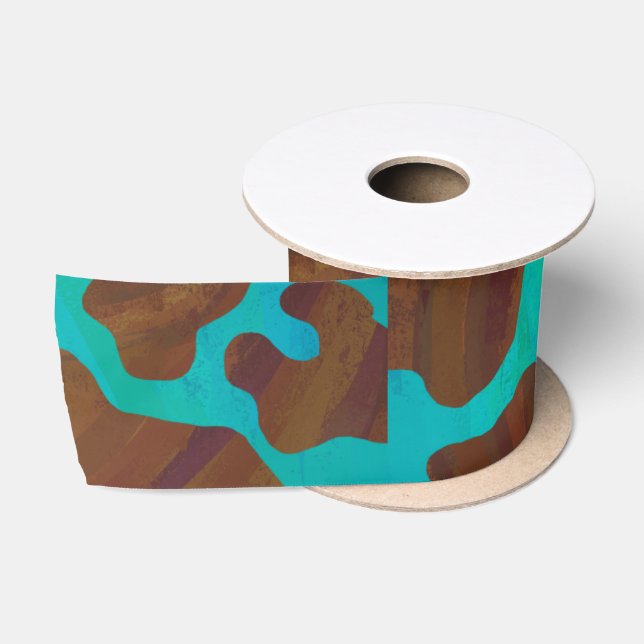 Ruban En Satin Impression Brown et Turquoise de vache (Bobine)