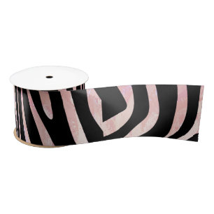 Ruban En Satin Impression noire et rose Zebra