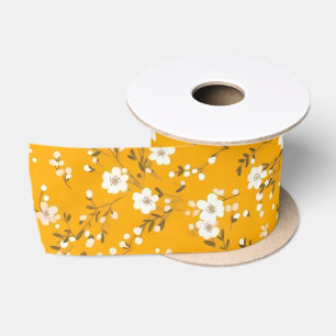 Ruban En Satin Impression Posy Blanc Sur Or
