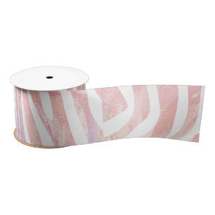 Ruban En Satin Impression rose et blanc Zebra
