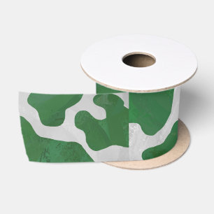 Ruban En Satin Impression verte et blanche de vache