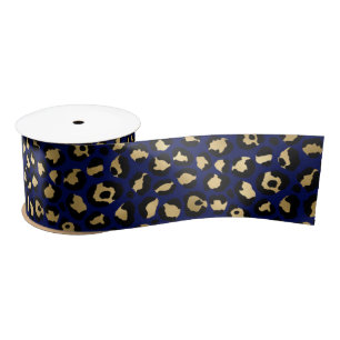 Ruban En Satin Imprimé Léopard Bleu Gras   Motif Animal Glamour
