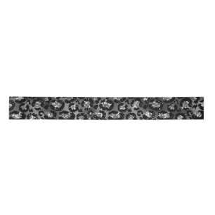 Ruban En Satin Imprimé léopard noir et gris argenté