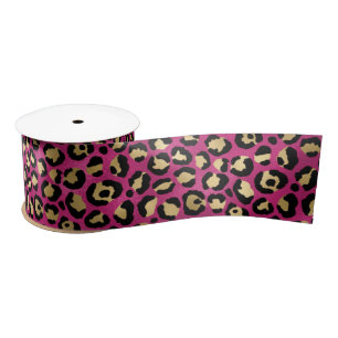 Ruban En Satin Imprimé Léopard Rose Gras   Motif Animal Glamour
