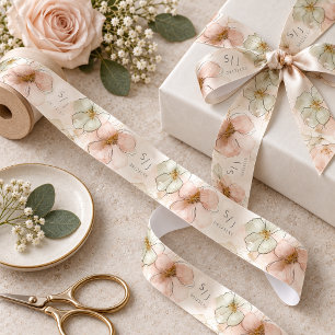 Ruban En Satin Initiales de mariage florales à l'aquarelle ID1283