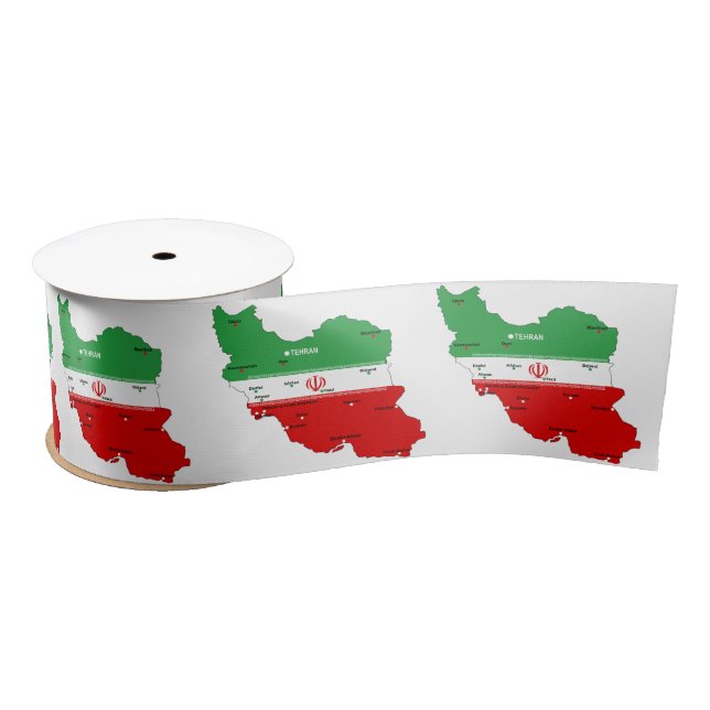 Ruban En Satin Iran Map with Flag and Emblem (Bobine)