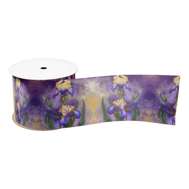 Ruban En Satin Iris Fleurs Ribbon Irises (Bobine)