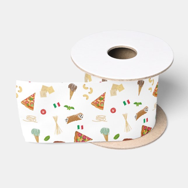 Ruban En Satin Italian Food Pizza Pasta Tiramisu Pattern (Bobine)