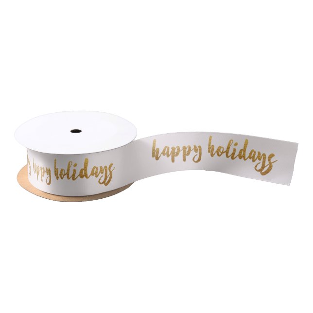 Ruban En Satin Ivory Pastel Golden Happy Holidays Reinadeer (Bobine)