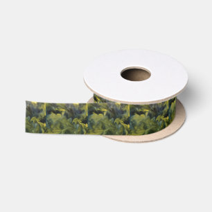 Ruban En Satin Jack Frost dans l'art Abstrait bleu gris et jaune