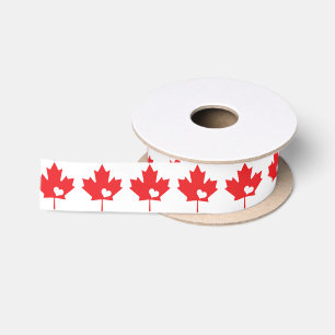 Ruban En Satin J'aime le Canada - coeur canadien de feuille