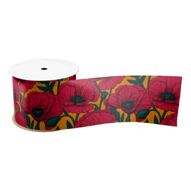 Ruban En Satin Jardin aux coquelicots rouges (Bobine)