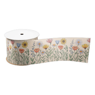 Ruban En Satin Jardin de fleurs sauvages motif floral fleurs   