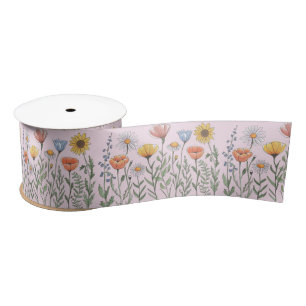 Ruban En Satin Jardin de fleurs sauvages motif floral fleurs   