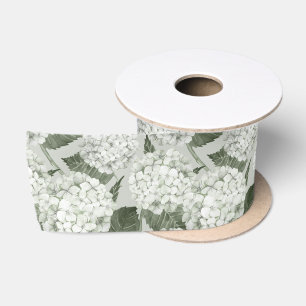 Ruban En Satin Jardin floral d'hortensias blancs et verts