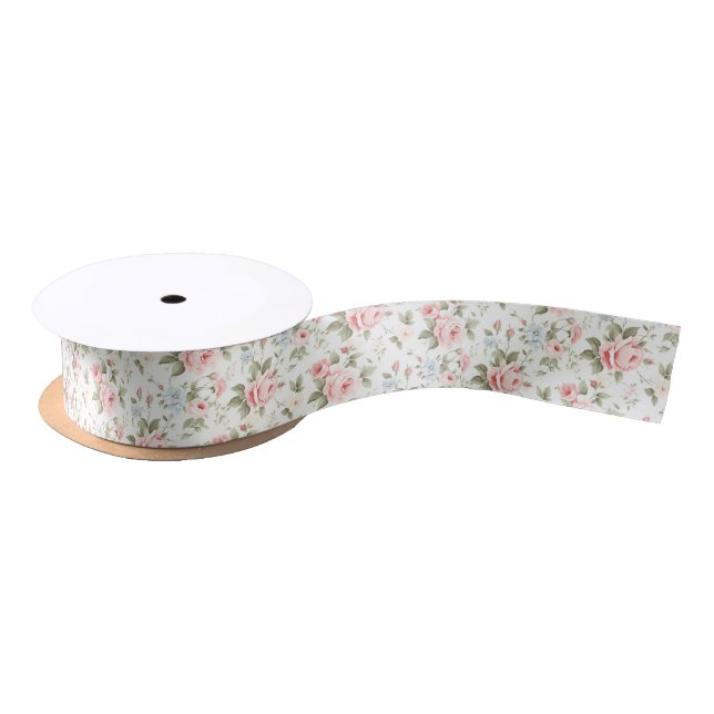 Ruban En Satin Jardin floral rose pâle Design (Bobine)