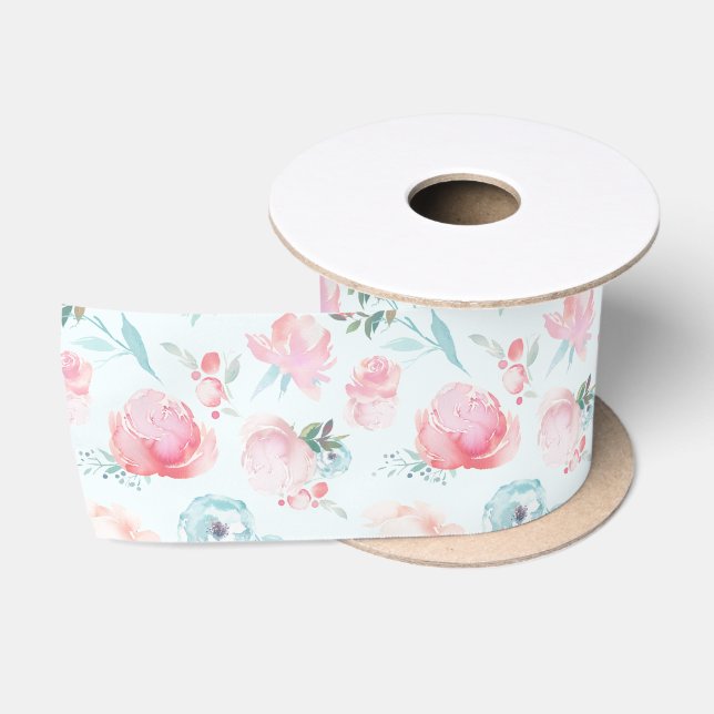 Ruban En Satin Jardin Floral rose Peony Motif Mariage (Bobine)