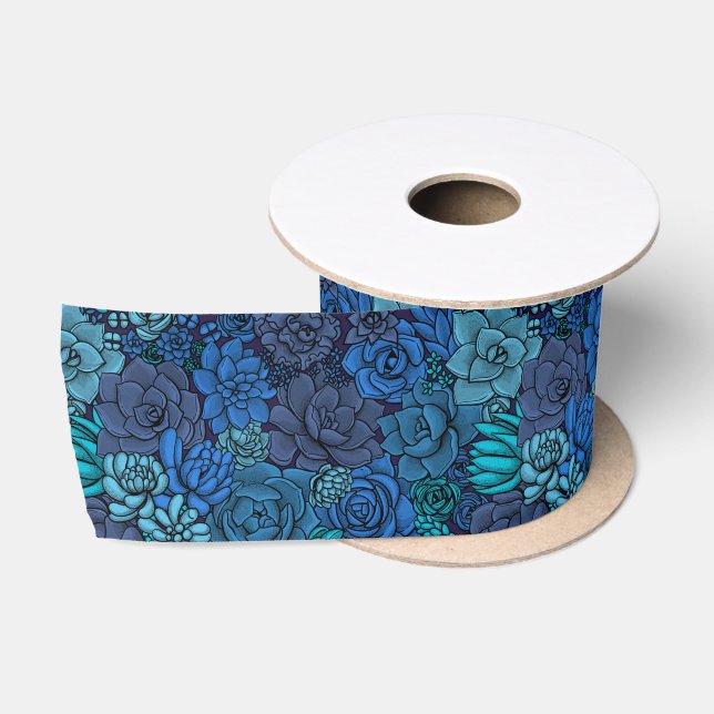 Ruban En Satin Jardin succulent en bleu (Bobine)