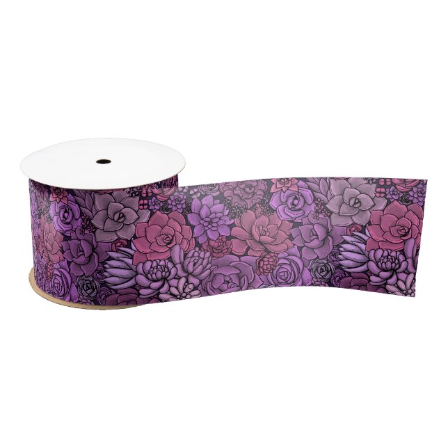 Ruban En Satin Jardin succulent en rose et violet (Bobine)