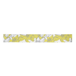 Ruban En Satin Jaune Blanc Gris Floral 