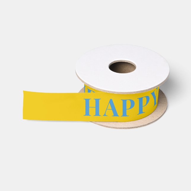 Ruban En Satin Jaune doré et bleu Texte simple Joyeux anniversair (Bobine)