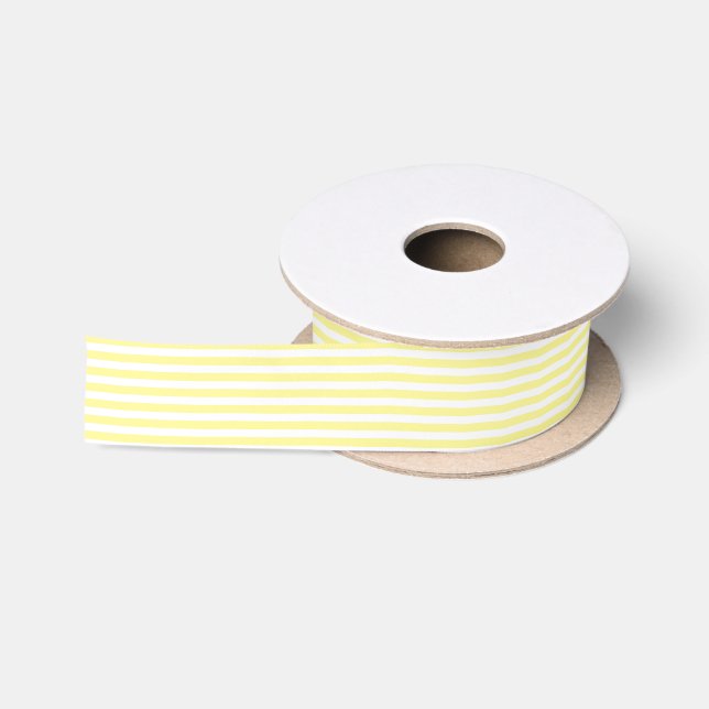 Ruban En Satin Jaune pâle et blanc barre le ruban (Bobine)