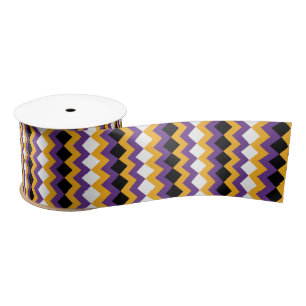 Ruban En Satin Jaune, violet, noir et blanc Zigzag Chevron