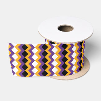Ruban En Satin Jaune, violet, noir et blanc Zigzag Chevron
