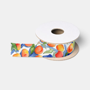 Ruban En Satin Joli Fruit D'été Mignon Abricot Pêche Aquarelle